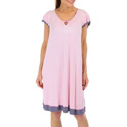 Ellen Tracy Womens Dot Print Flutter Sleeve Nightgown