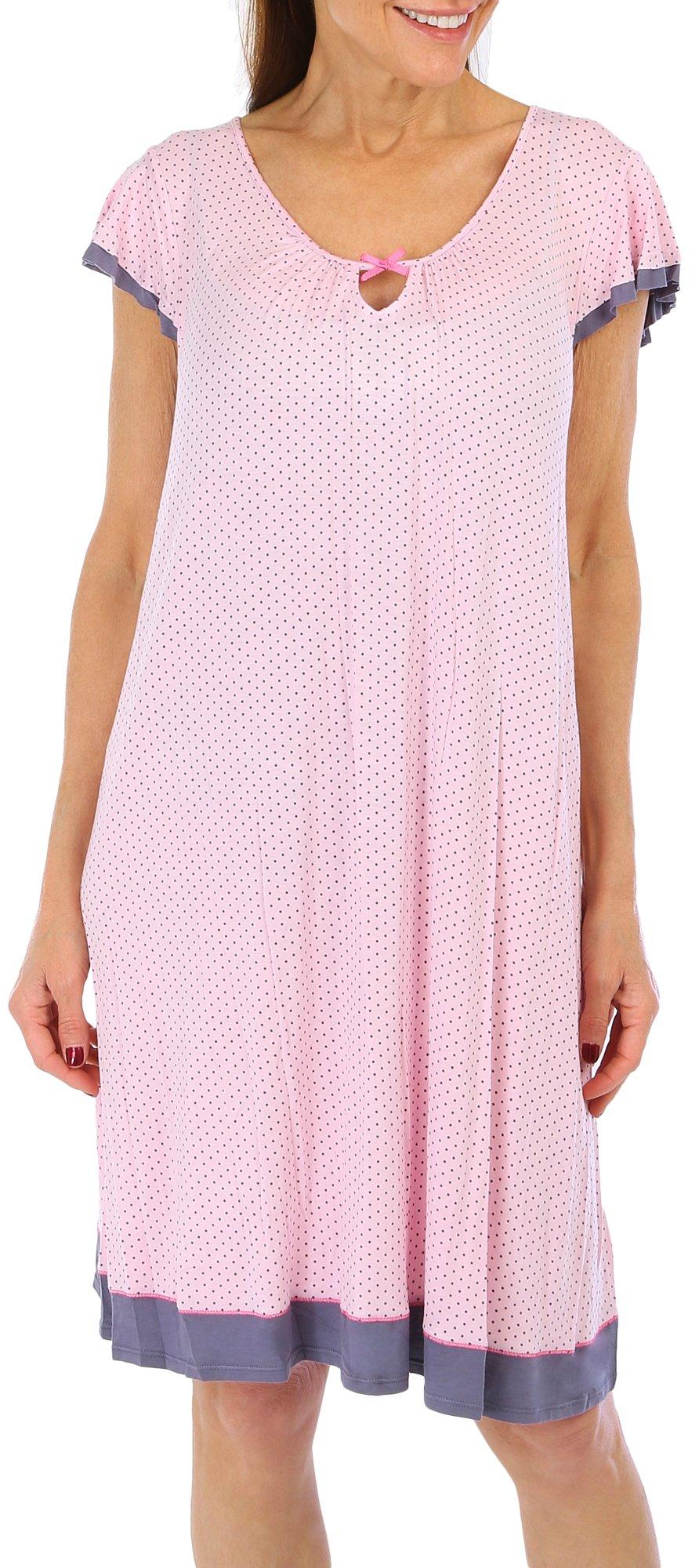 Womens Dot Print Flutter Sleeve Nightgown