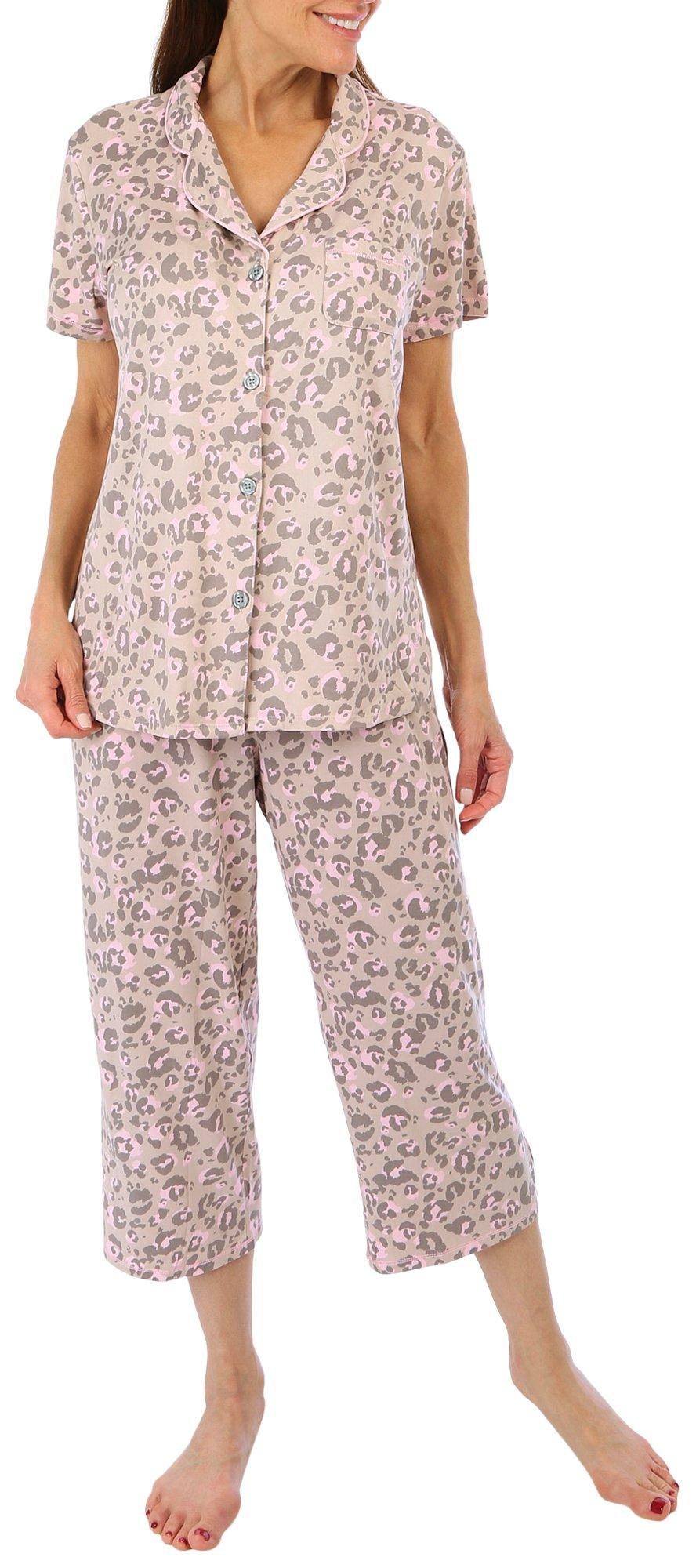 Cuddl Duds Womens Leopard Print Top & Capri Pajama Set