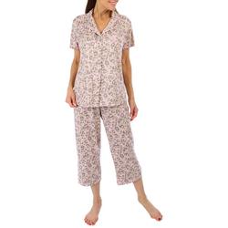 Womens Leopard Print Top & Capri Pajama Set