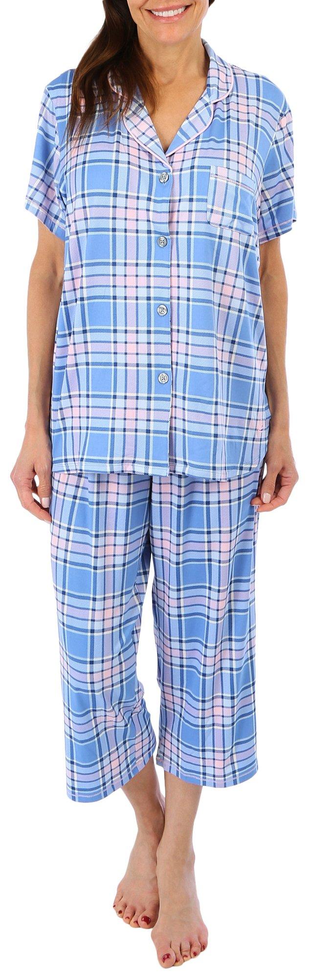 Cuddl Duds Womens Plaid Top & Capri Pajama