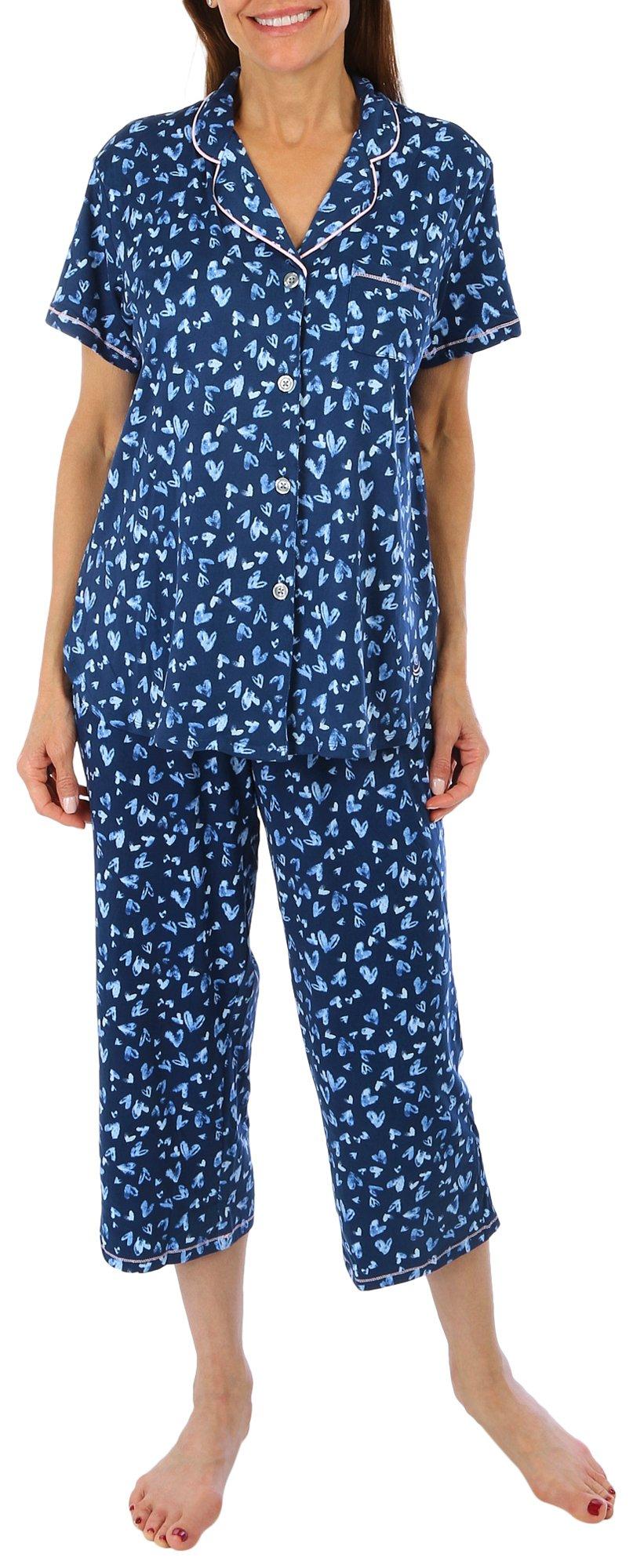 Cuddl Duds Womens Heart Print Top & Capri Pajama Set
