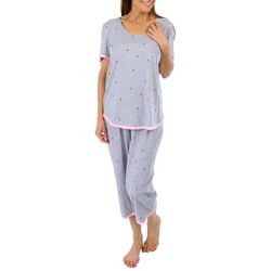 Cuddl Duds Womens Heart Bee Print Top & Capri Pajama Set
