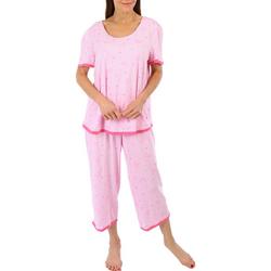 Womens Hearts Print Top & Capri Pajama Set