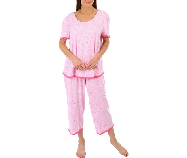 Cuddl Duds Womens Hearts Print Top & Capri Pajama Set