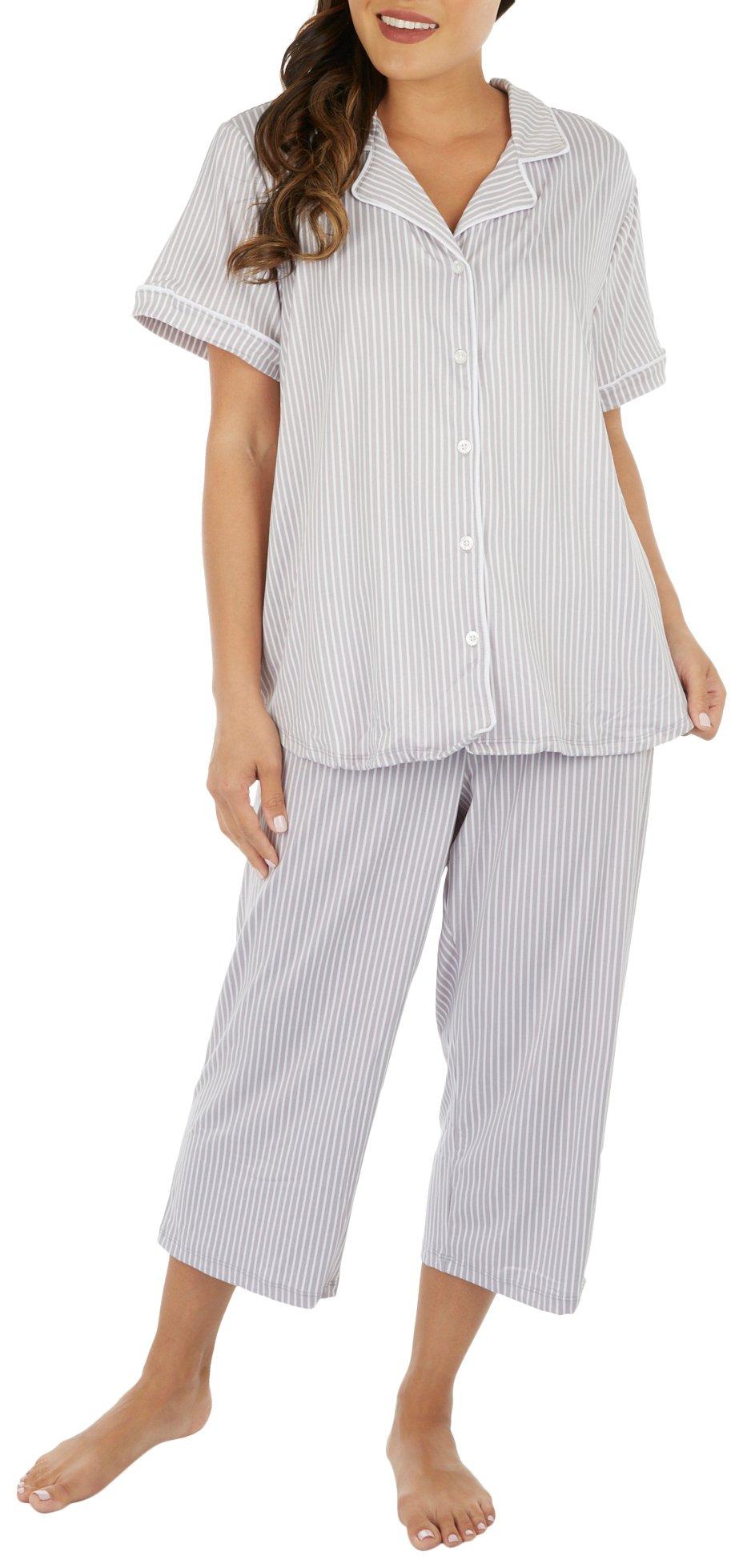 Anne Klein 2-Pc. Stripe Notch Collar Top & Capri Sleep Set