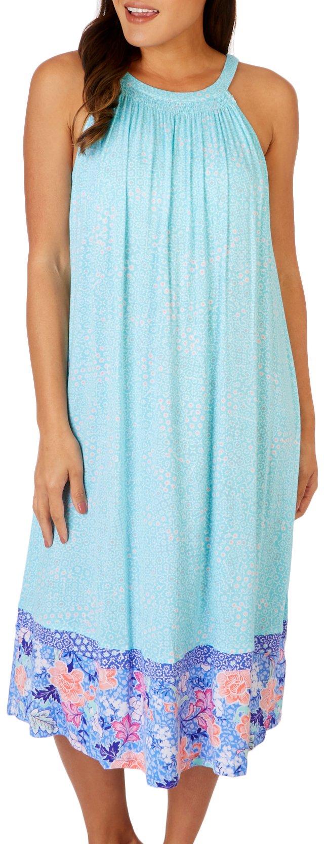 Womens Print Sleeveless Midi Night Gown