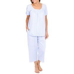 Aria Womens 2-Pc. Stripe Short Sleeve Top & Capri Sleep Set