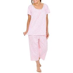Womens 2-Pc. Daisy Short Sleeve Top & Capri Sleep Set
