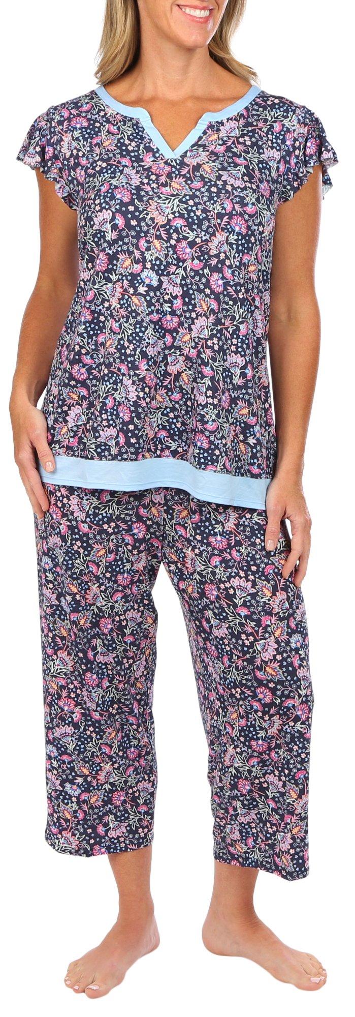 Ellen Tracy Womens 2-Pc. Floral Top & Pants Sleep Set