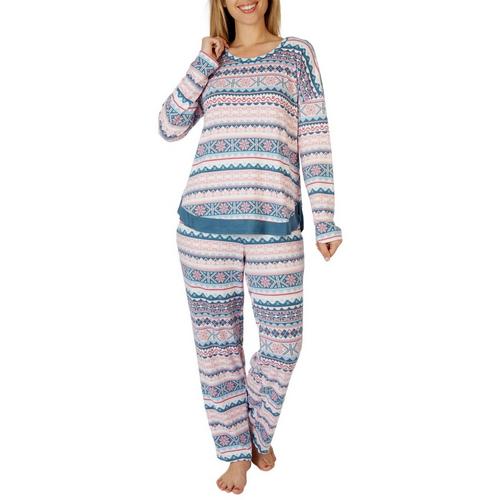 Ellen Tracy Womens 2-Pc Nordic Sweater Knit Pajama