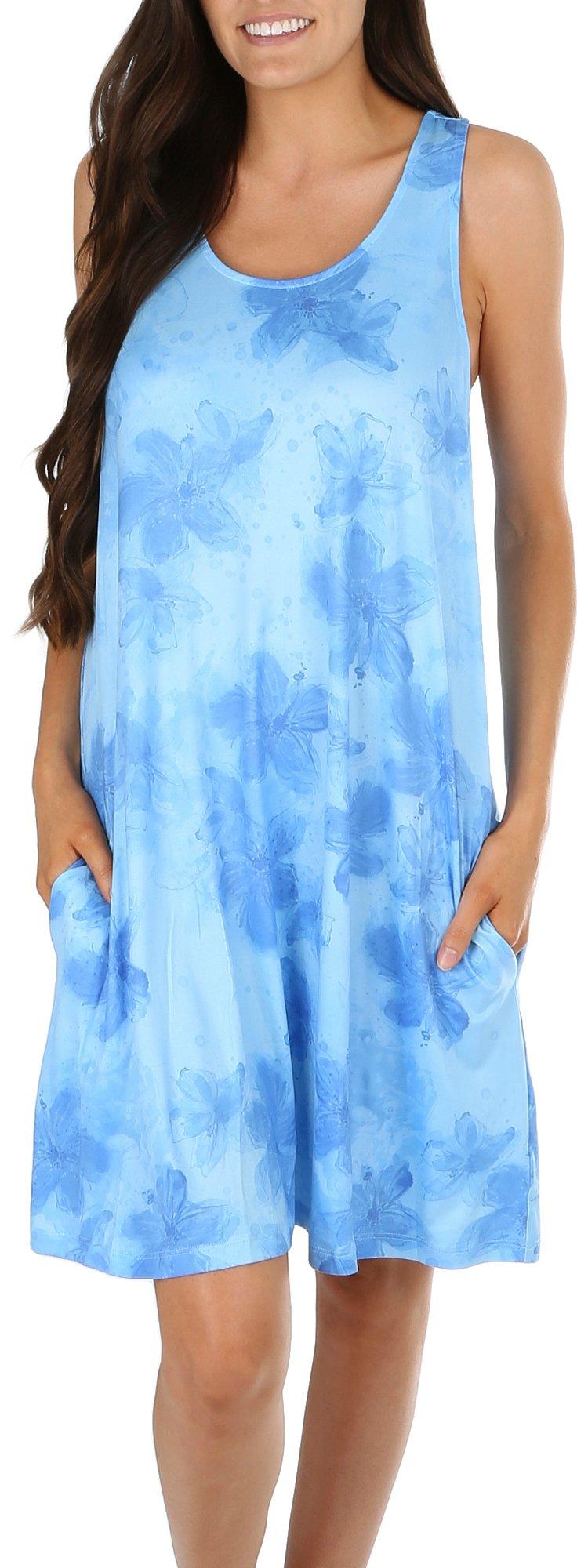 Art & Sol Womens Print Pocket Sleeveless Sleepwear Gown