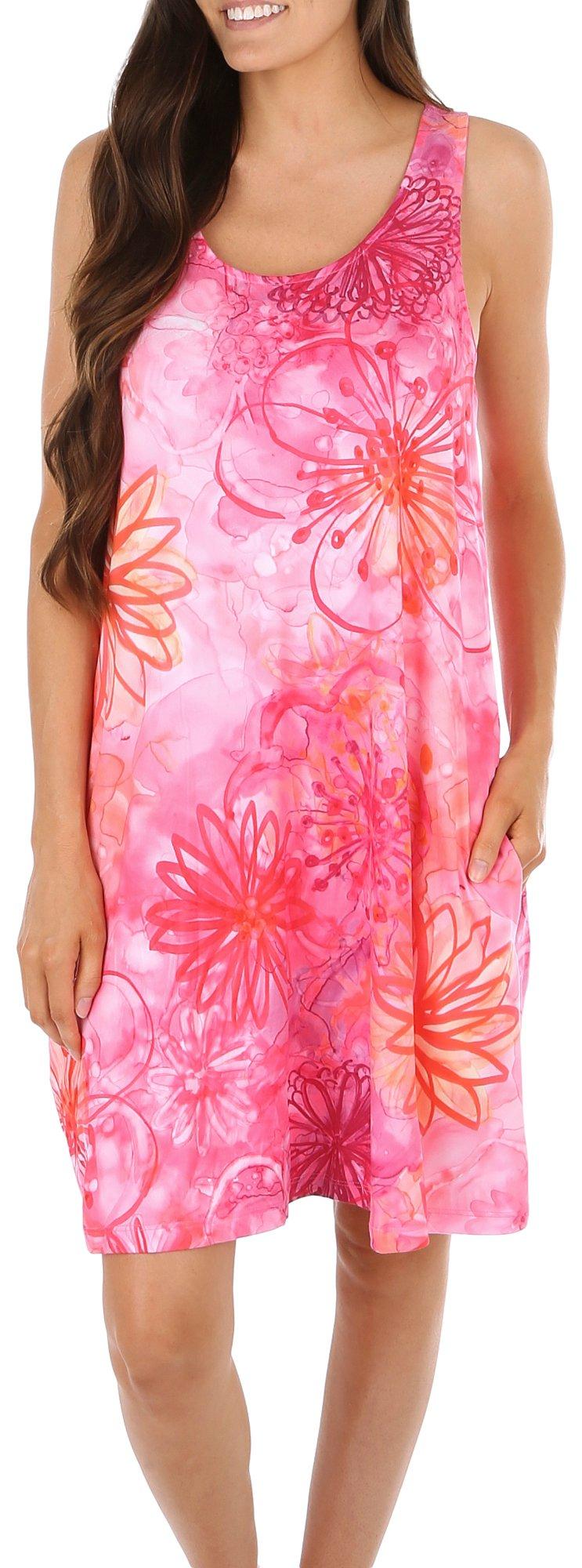 Womens Watercolor Floral Sleeveless Dress