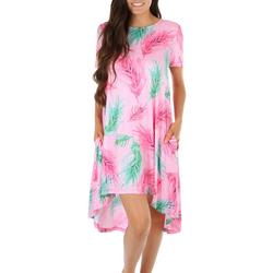 Womens Leaf Print Side Pockets High-Low Nightgown