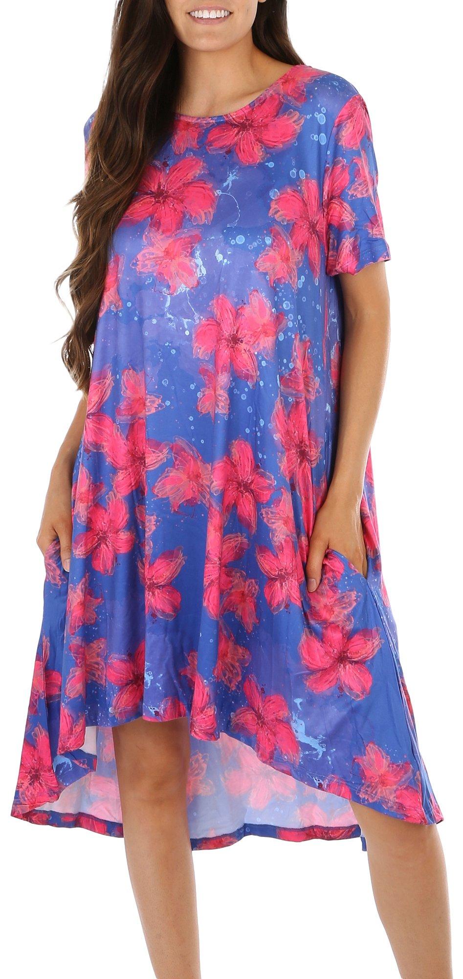Womens Print Side Pockets High-Low Nightgown