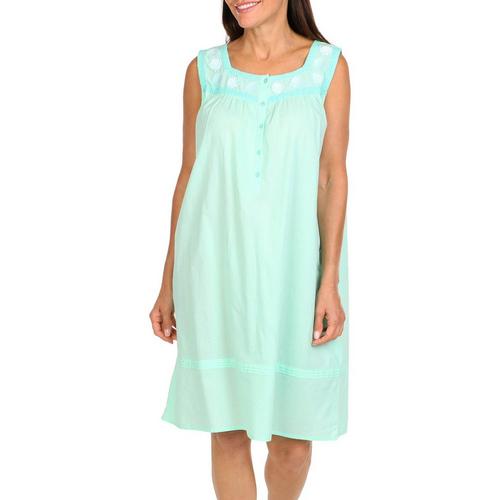 Coral Bay Womens Embroidered Shell Sleeveless Nightgown