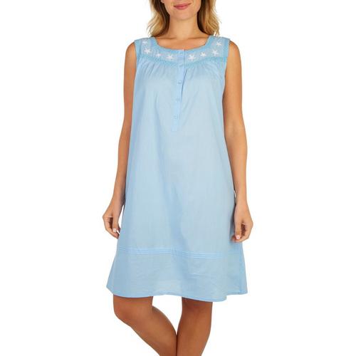Coral Bay Womens Embroidered Star Sleeveless Nightgown