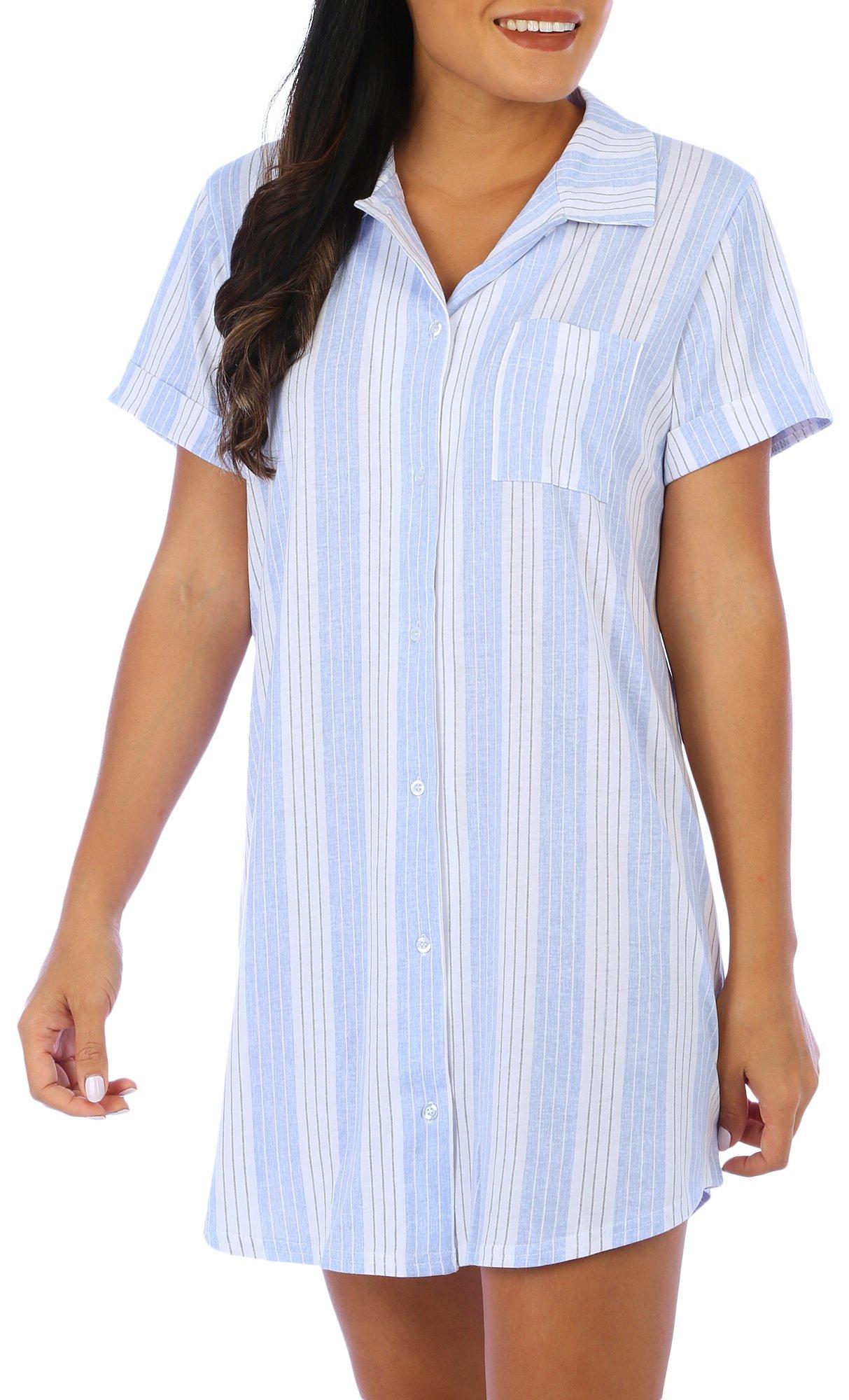 Laura Ashley Womens Stripe Short Sleeve Sleepshirt