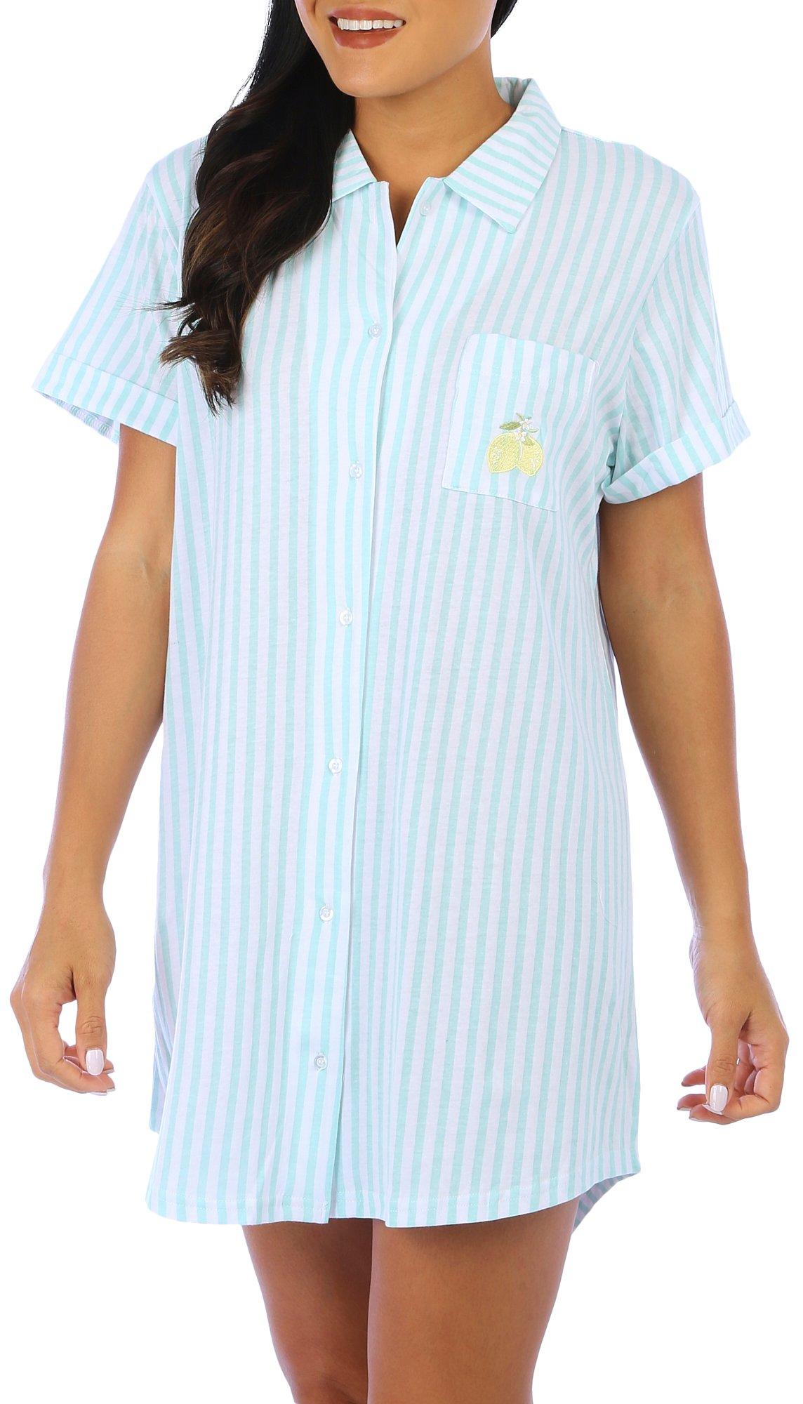 Laura Ashley Womens Stripe Short Sleeve Sleepshirt