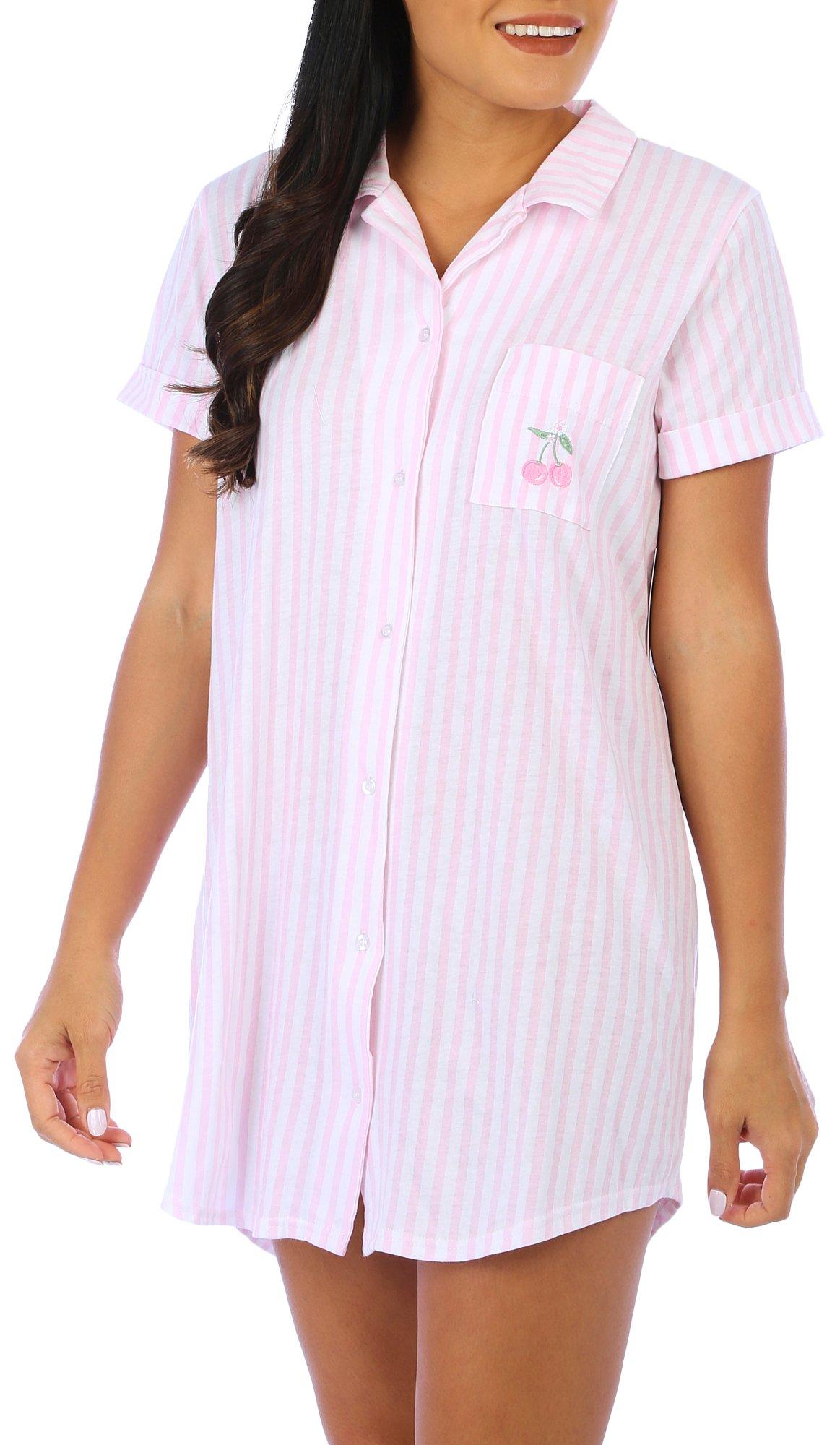 Laura Ashley Womens Striped Short Sleeve Sleepshirt