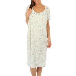Laura Ashley Womens Floral Lace Short Sleeve Nightgown