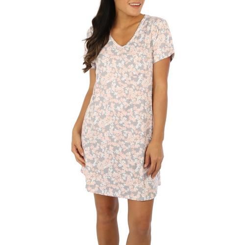 BCBG Womens Leaf Print V-Neck Short Sleeve Nightgown