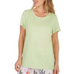 Womens Solid Scoop Neck Short Sleeve Pajama Top