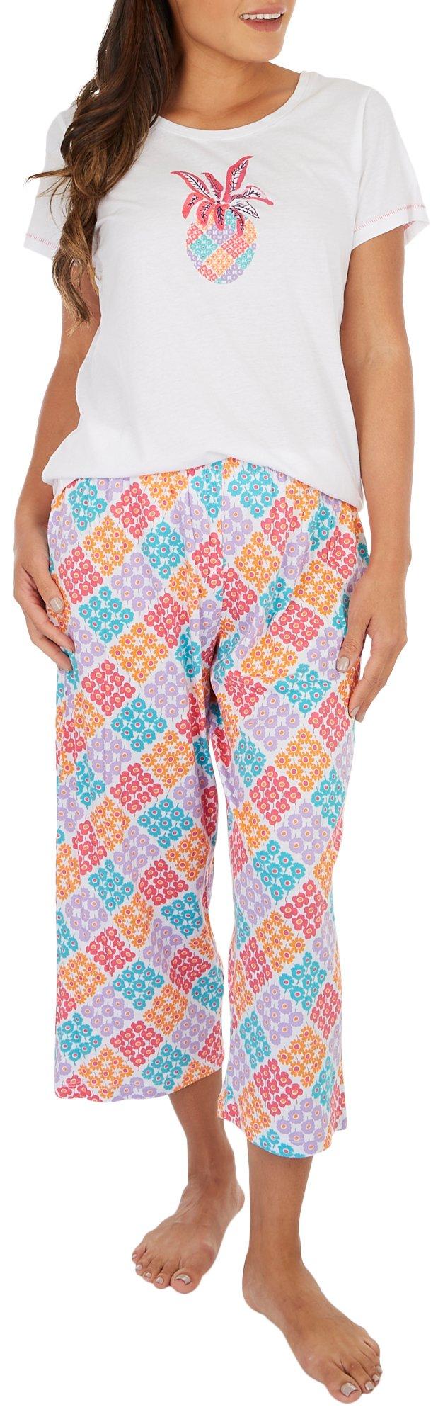 Women's Pink Palm Beach Paisley Silk Pajama Set with Stripe, S