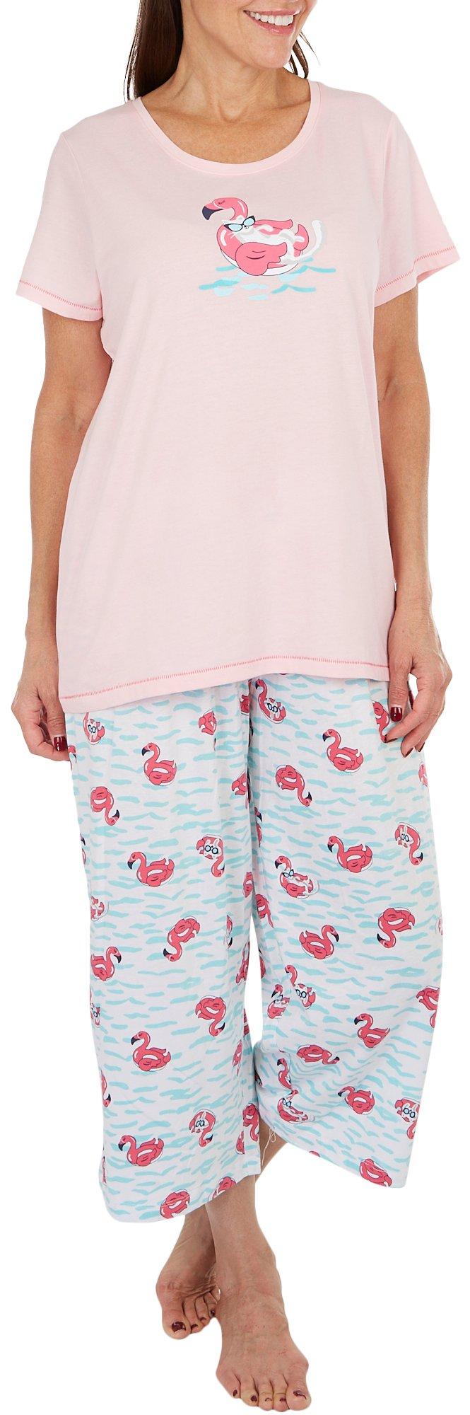 Hue Womens Solid Flamingo Tee & Print Capri