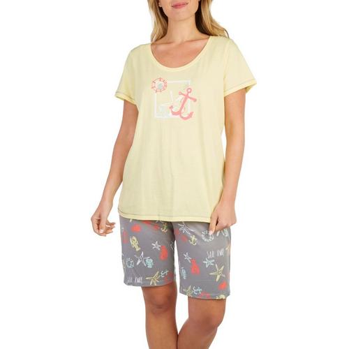 Hue Womens 2-Pc. Starfish Pajama Top & Shorts