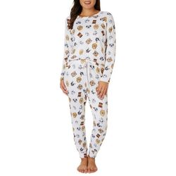 Kikit Womens 2-Pc. Dog Face Print Top & Pajama Pant Set