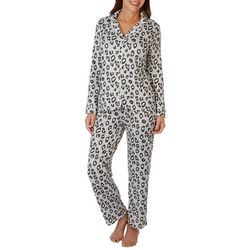 Womens 2-Pc. Cheetah Notch Collar Top & Pant Sleepwear Set