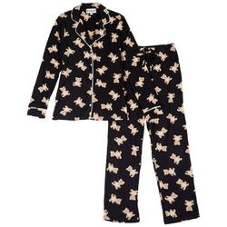 Womens 2-Pc. Teddy Bear Notch Collar Sleepwear Set