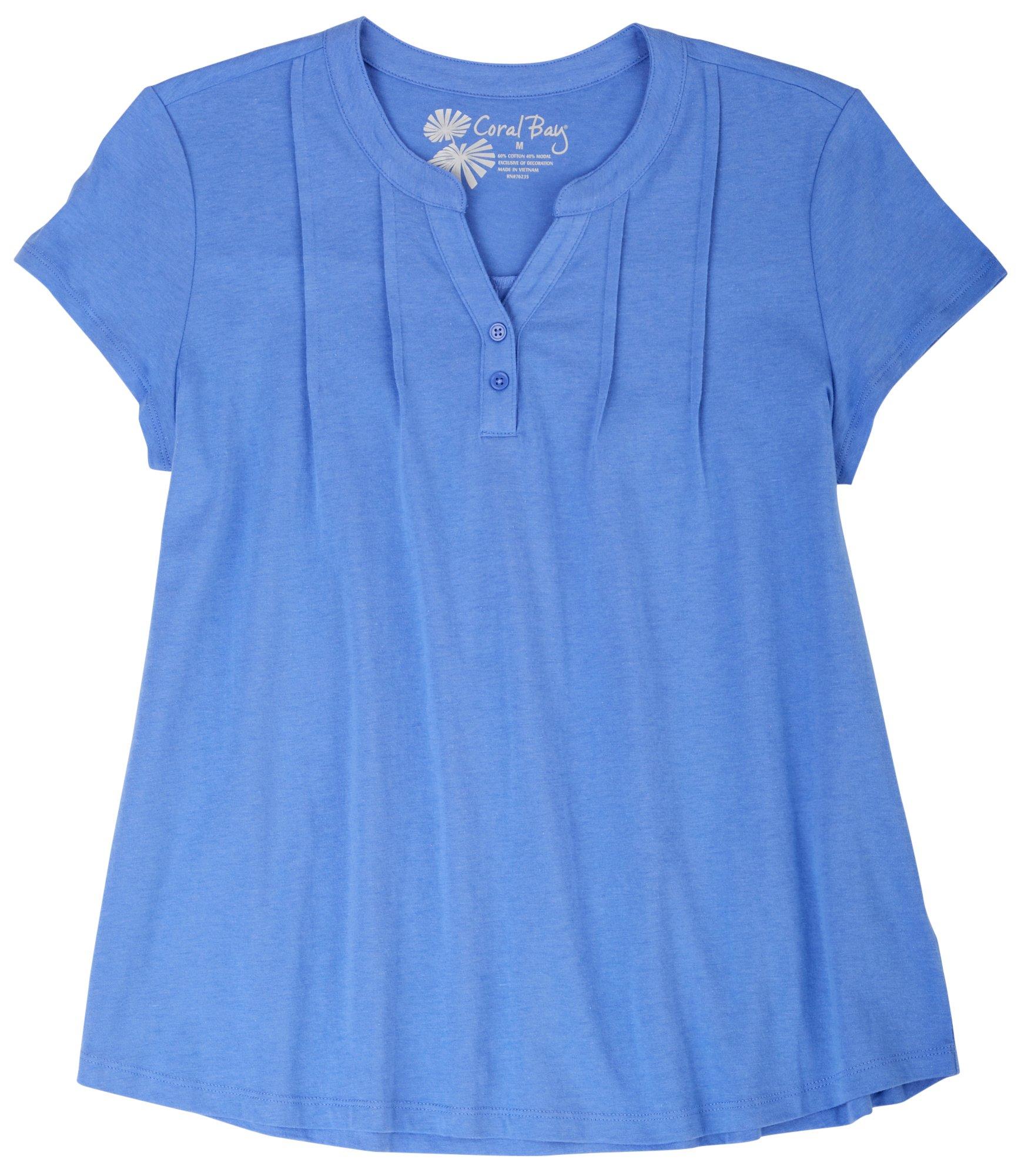 Coral Bay Womens Pin Tuck Henley Short Sleeve Pajama Top