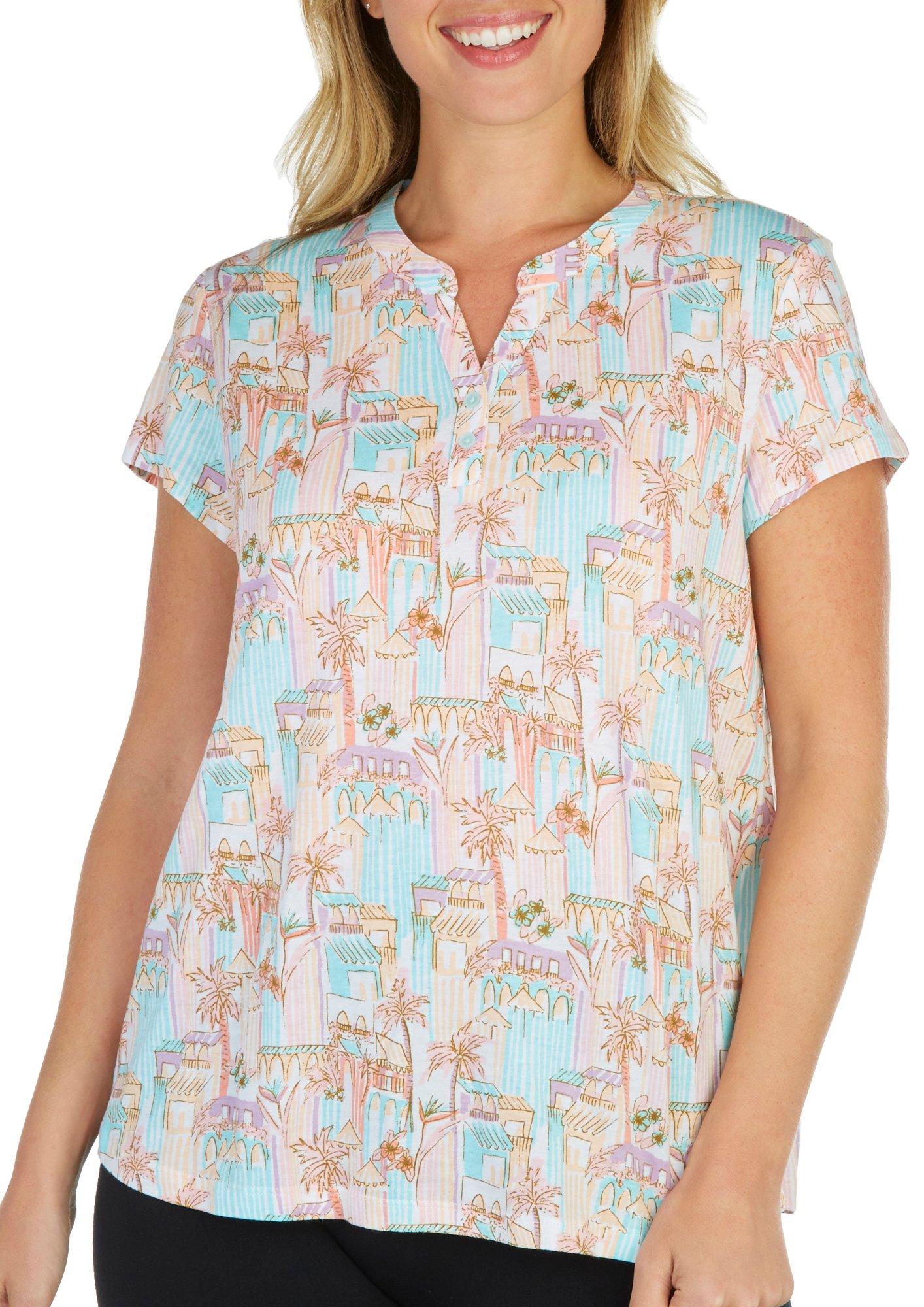 Womens Tropical Short Sleeve Pajama Top