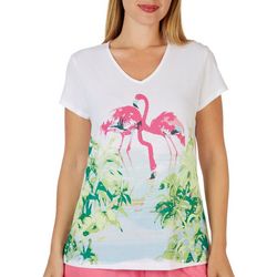 Coral Bay Womens Flamingo V-neck T-Shirt