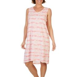 Coral Bay Womens Pink Stripe V-Neck Nightgown