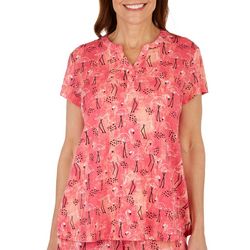 Coral Bay Sleepwear Womens Flamingo Short Sleeve Pajama Top