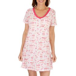 Womens Flamingo 100% Cotton Short Sleeve Sleep Shirt