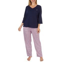 Nautica Womens 2-Pc. Solid Long Sleeve & Pajama Pant Set