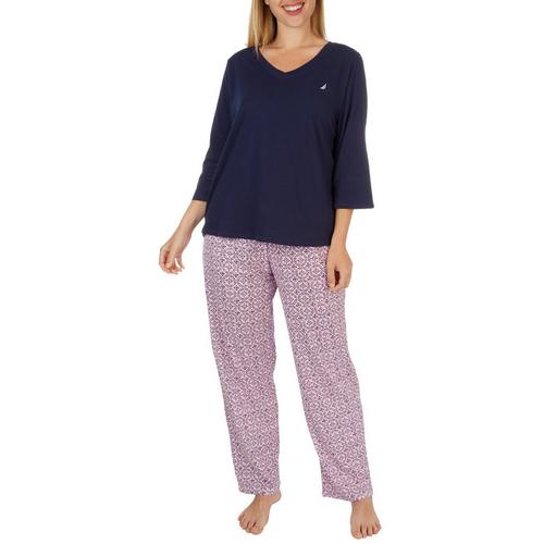 Nautica Womens 2-Pc. Solid Long Sleeve & Pajama