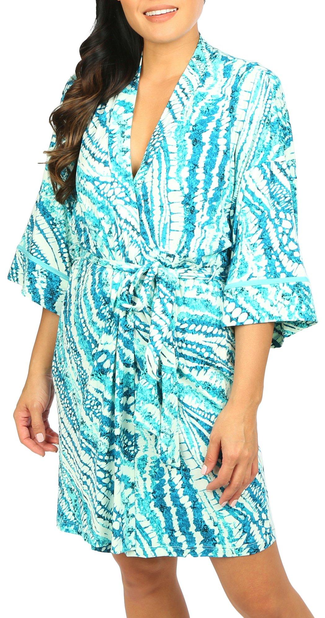 Womens Print Wrap Belted Robe