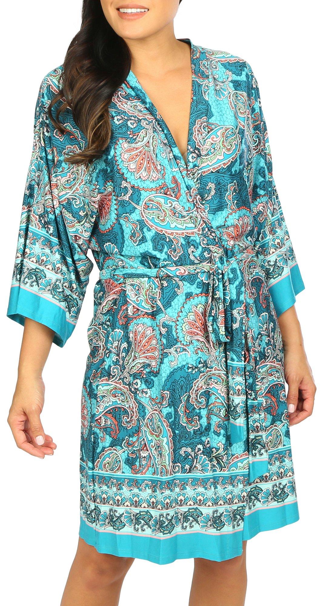 Womens Paisley Wrap Belted Robe