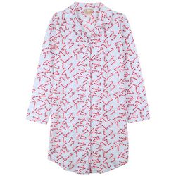 Ink + Ivy Womens Candy Cane Long Sleeve Fleece Sleep Shirt