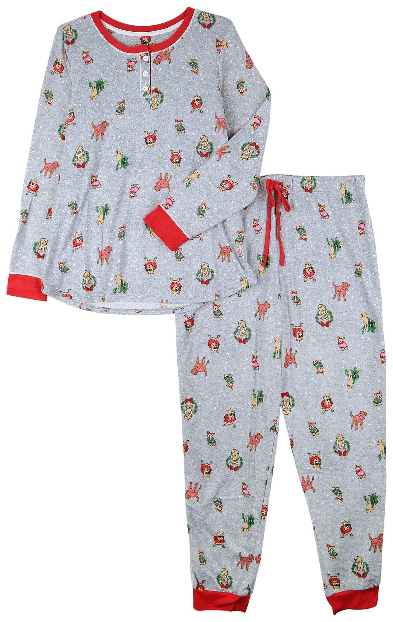 Womens 2-Pc. Xmas Dogs Jogger Sleepwear Set