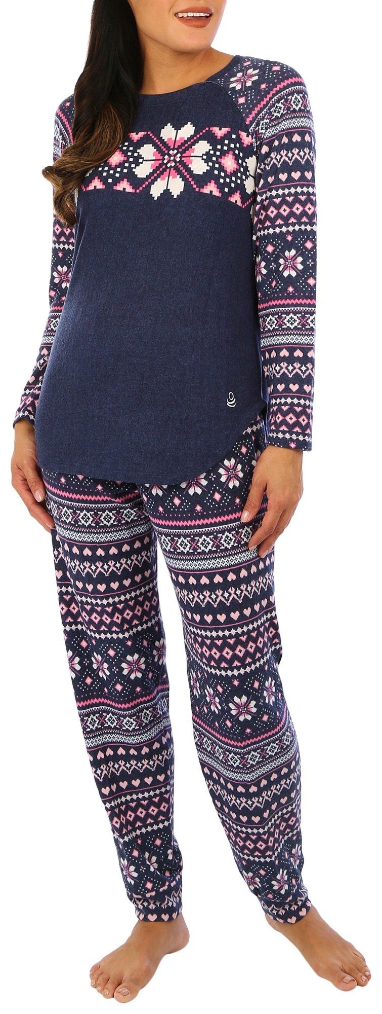 Cuddl Duds Womens 2-Pc. Fair Isle Print Sleepwear Jogger Set