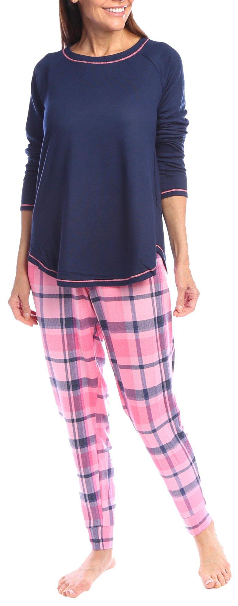 Cuddl Duds Womens 2-Pc. Plaid Print Jogger Sleepwear