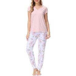 Ink + Ivy 2 Pc. Rose Short Sleeve Pajama Top & Jogger Set