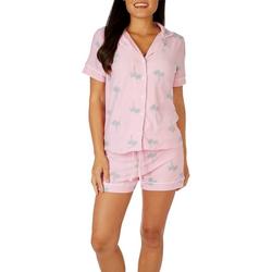 Kickit Womens 2-Pc. Palm Notch Collar Top & Short Pajama Set