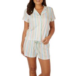 Be Yourself Womens 2 Pc. Striped Notch Collar Pajama Set